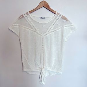 Dex Sheer White Front-Tie Top